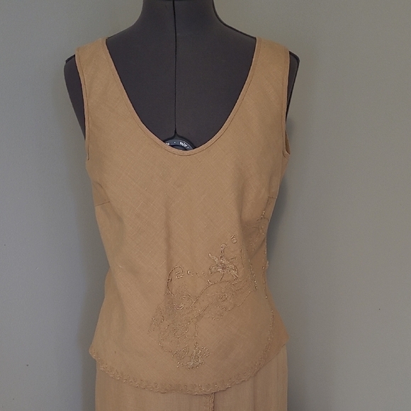 SZ6 100% Linen 3pc Skirt Set Olsen Embroidery Beaded Belted - Picture 7 of 17